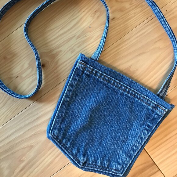 Handmade Crossbody Denim Bag: Painted Lake Life Cell Phone Jean Pocket Purse - Picture 7 of 11